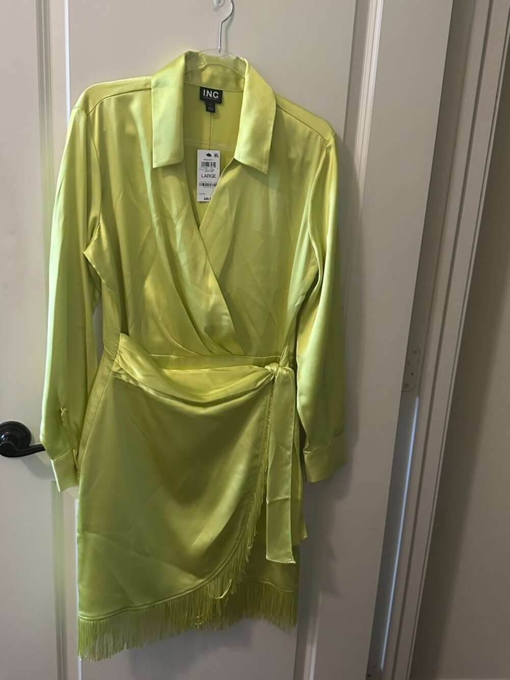 BNWT Macy's INC International Concepts Lime Green Fringe Dress Size Large